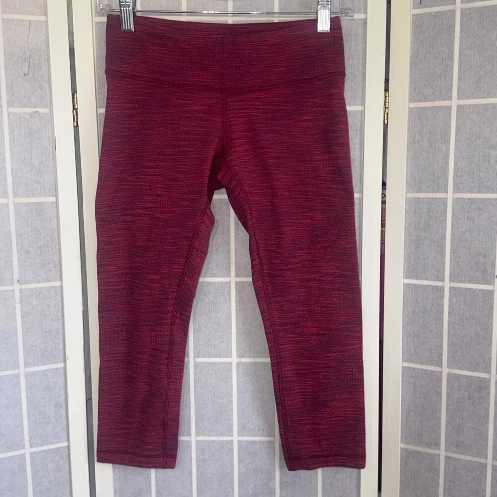 Lululemon Wunder Under Crop Pant Red Bumble Berry Flaming Tomato Jacquard Size 4